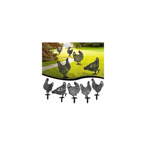 5PC Poule de Jardin,Décoration De Plancher De Pelouse De Jardin d'art De Yard De Poulet, Enjeux Métalliques De Jardin De Silhouette Animale,Décor De Statue De Coq Creux pour La Cour