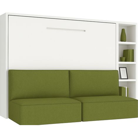 Lit escamotable horizontal LOGIA Vert pistache lit+canapé+étagère-160x200-Canapé Vert pistache-Structure Blanche-Version lit+canapé+étagère (1/5)