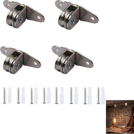 Lot de 4 poulies de renvoi en acier pour cordes, poulie avec 8 vis à expansion, poulie verticale en acier inoxydable, 60 mm, poulie de renvoi pour corde à linge, fitness, portails roulants (1/5)