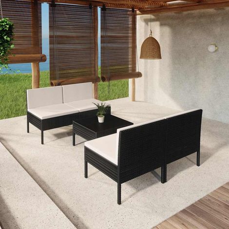 vidaXL Salon de jardin 5 pcs avec coussins résine tressée noir (1/5)