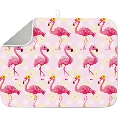 Tapis de séchage pour comptoir de cuisine motif flamant rose 45,7 x 61 cm, absorbant, grand tapis moderne résistant à la chaleur pour robinet de table, évier, bar à café, réfrigérateur (1/5)