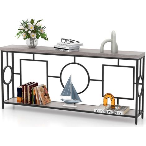 COSTWAY 2-Tier Mid-Century Modern Console Table Narrow Console Table (1/5)