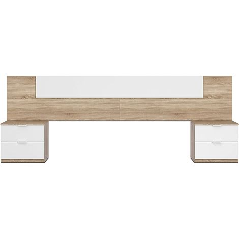 Cabecero + 2 mesitas modelo Noon Plus acabado roble/ blanco artic. (1/4)