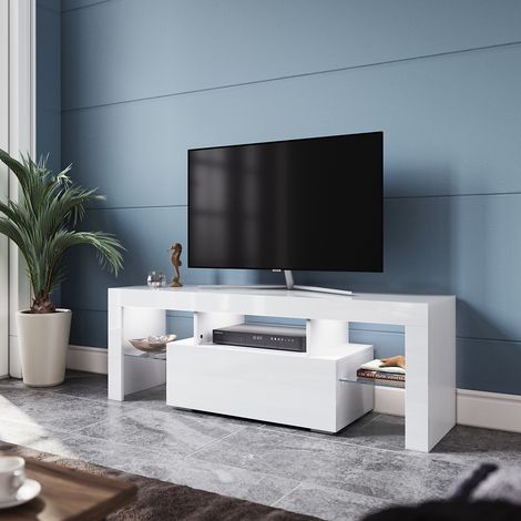 SONNI Mobile TV con LED Porta TV con Scomparti 2 Cassetti Bianco Mobili da Soggiorno Design Moderno 135x35x45cm (1/5)