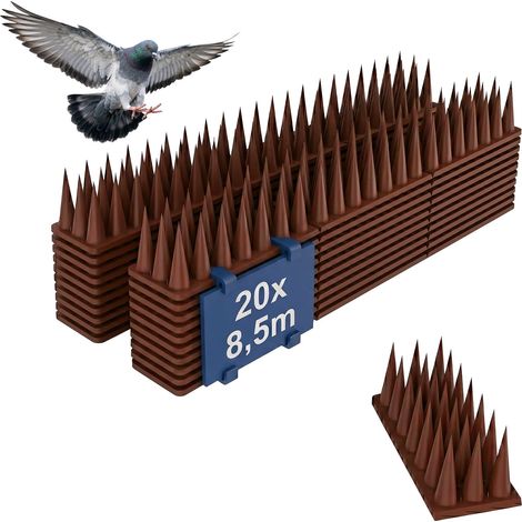 Relaxdays Vogelabwehr Spikes 20er Set, Balkon, Dach, 3-reihig, je Paneel HBT: 3,5x42,5x4 cm, Taubenabwehr, PP, braun (1/5)