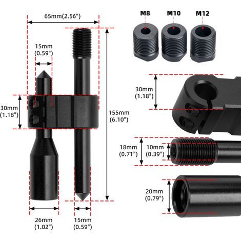 H-förmige Verlängerungsstange, Schaltknaufverlängerung aus Aluminium, manueller Schalthebel mit 3 Adaptern, Schnellverschluss-Schaltkopfverlängerung, schwarz (1/3)