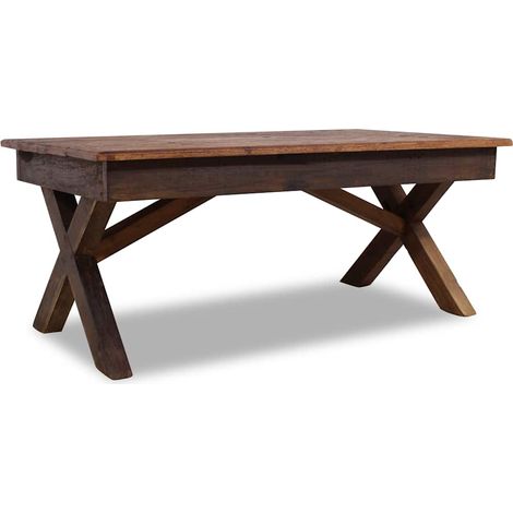 Table basse en bois récupéré mélangé, pieds en X, style vintage, 110 x 60 x 45 cm - PANGIVO (1/5)