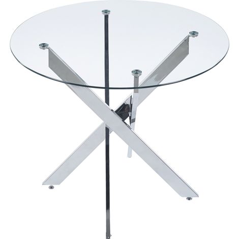 Runder Esstisch aus gehärtetem Glas und silbernem Metall 80 x 80 x 75 cm (1/5)