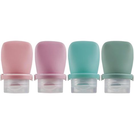 Flaconi da viaggio in silicone da 30 ml per articoli da toilette (4 pezzi), con tappi richiudibili, ricaricabili per shampoo e bagnoschiuma formato viaggio, (1/5)