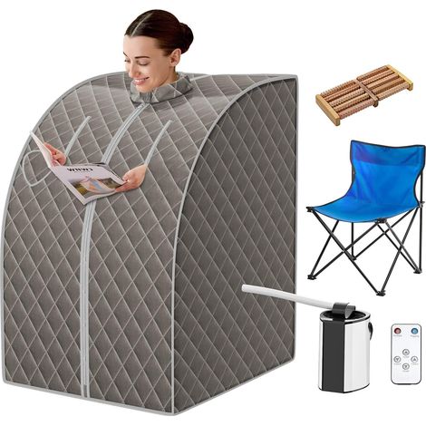 COSTWAY 1000 W Sauna a Vapore Portatile con Telecomando, Sauna Domestica Bagno di Vapore con Sedia, Sauna Spa 3L, Funziona Timer 15-90 min (Grigio) (1/5)