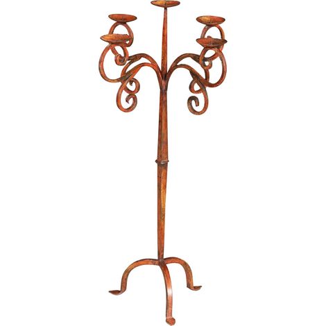 Hand-crafted wrought iron floor candlestick with antique red finish, L49XPR49XH94 cm