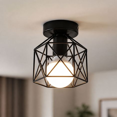 Plafonnier Design Rustique en Fer Forgé, Style Américain avec Motif Géométrique Ajouré, Culot E27, Idéal pour Cuisine, Couloir ou Chambre (1/4)