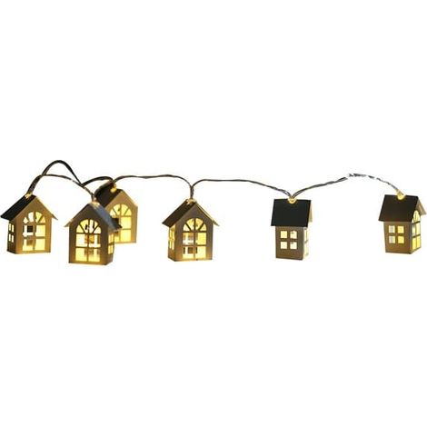 Guirlande lumineuse LED 10 pièces Maisons en bois Chalets Noël Fonctionne sur piles Blanc chaud [Classe énergétique A+] (1/4)
