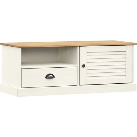 Meuble TV multimédia étagère télévision buffet téléviseur salle à manger salon chambre 106 x 40 x 40 cm bois massif de pin blanc (1/5)