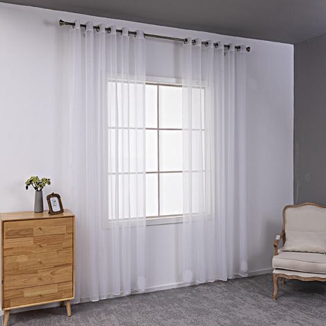 Dos cortinas semitransparentes perforadas, ligeras y transpirables, ideales para decorar dormitorios, salones, etc., de 140 x 230 cm, color blanco. (1/5)