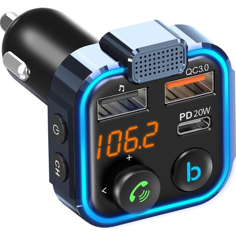 Charge rapide QC+PD, bouton unique pour caisson de basses, joystick, molette de commande, éclairage d'ambiance, lecteur MP3 Bluetooth pour voiture (1/4)