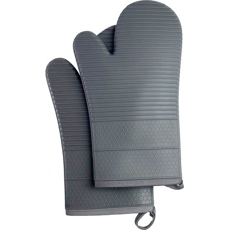 Set di 2 guanti da forno in morbido silicone a coste, grigi, 19 x 31,5 cm (1/5)