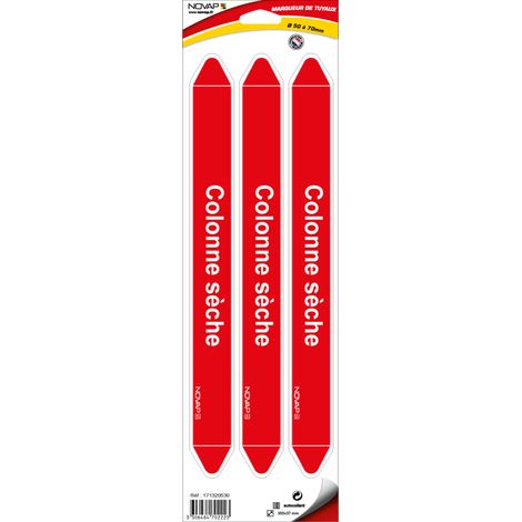 Planche de 3 marqueurs de tuyauterie 355 x 37 mm pour Ø 50 à 70 mm - Colonne sèche - 4702223