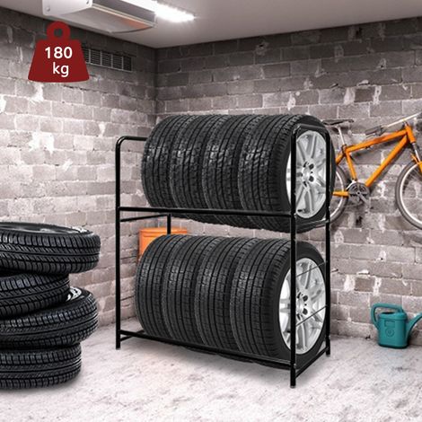 Jiubiaz Höhenverstellbares Reifenregal für bis zu 8 Reifen, 180 kg Traglast, 3 Höhenstufen, bis 240 mm Reifenbreite, mit Abdeckung und Schrauben (1/5)