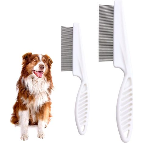 pack de 2 peignes pour animaux de compagnie, peigne pour chien et chat en acier inoxydable, dents rondes pour enlever les marques de larmes de puces de poux (1/5)