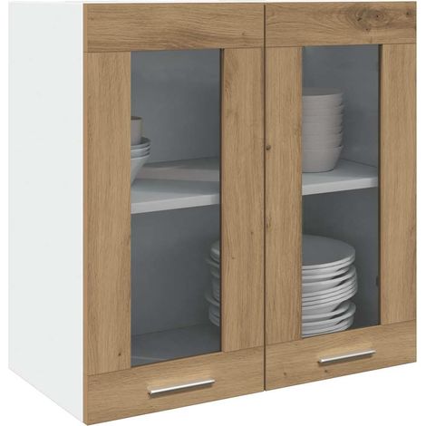 vidaXL Pensile da Cucina “Lyon” Anta in Vetro Rovere Artigianale