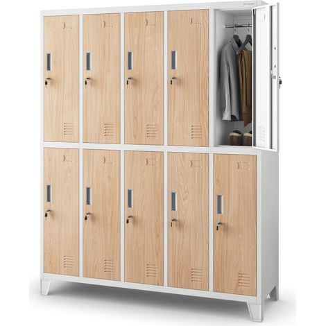 Jan Nowak Spint Schließfachschrank 5B2A Metallspind Umkleideschrank 10 Fächer Stahlblech Pulverbeschichtet 172 cm x 136 cm x 45 cm - weiß/holzoptik (1/5)