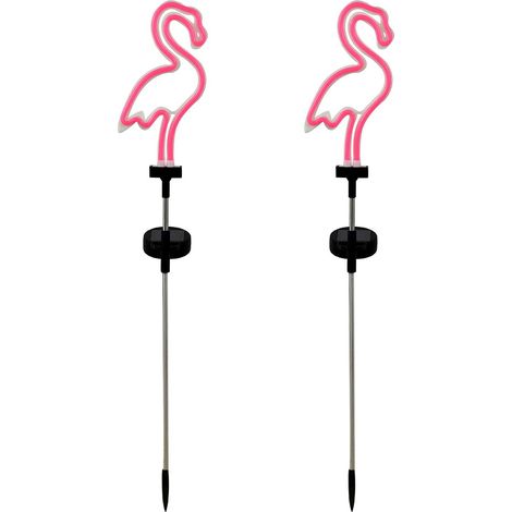 Lot de 2 lampes solaires de jardin flamant rose néon pour allées et pelouses. (1/5)