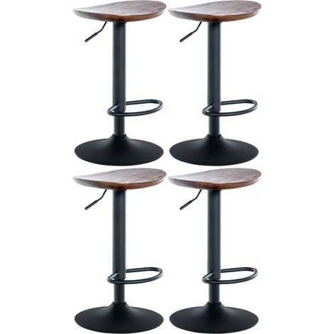 Set di 4 sgabelli bar girevoli con poggiapiedi, seduta in legno di noce, gambe in metallo nero 100004519