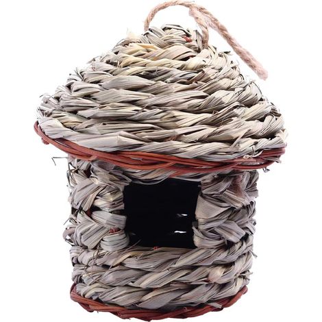 Nid d'oiseau de style champêtre pour la décoration de jardin, design champêtre avec herbe naturelle et tissu respirant, cage pour petits oiseaux, tissé à la main (1/5)