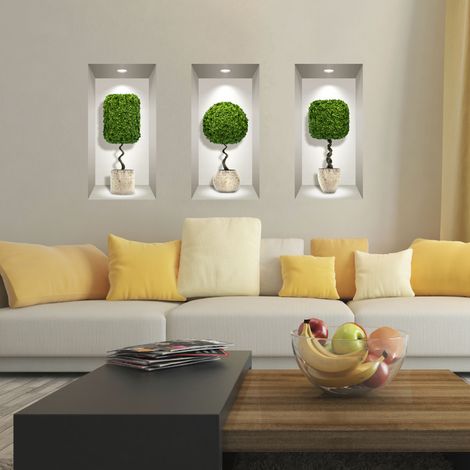 Stickers 3D plantes buis boule sur long pied 60 x 90 cm (1/4)