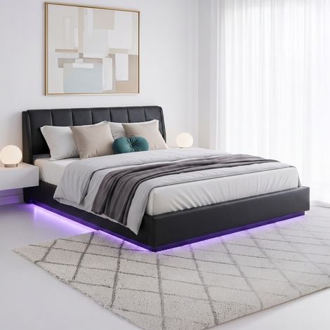 LED Polsterbett Tröstiar 180x200 cm Kunstleder Schwarz [en.casa] (1/5)