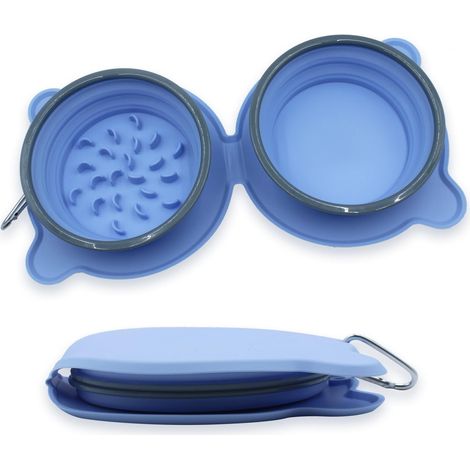 2 in 1 Dog Feeder Bowl Foldable Cat Double Bowl Pet Portable Silicone Feeder City Walking Hiking Camping Travel Blue (1/5)