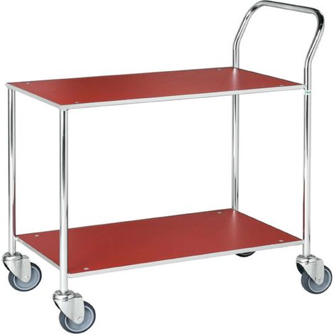 Carrello tavolo con 2 ripiani, Rosso / Elettro galvanizzato, LxPxH 840x430x970