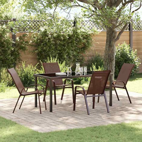 Conjunto de Comedor de Jardín 5 pcs Marrón Textileno y acero vidaXL (1/5)