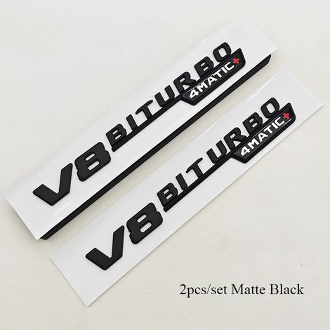 (Noir mat, lot de 2) - Emblème 3D V8 BITURBO 4MATIC+ compatible avec Mercedes-Benz AMG C63 E63 G63 - Logo latéral, autocollant de coffre - Accessoires de style (1/5)