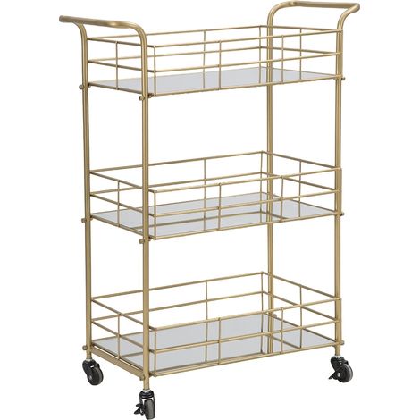 Carrello bar rettangolare dorato con ripiani in vetro specchiato Glammy (1/5)