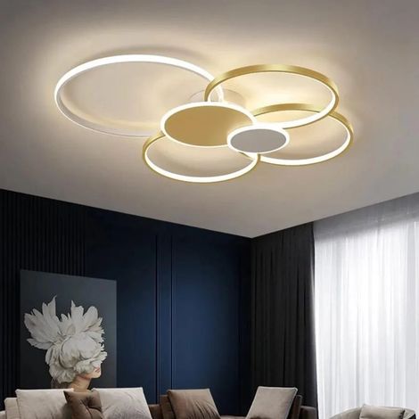 Lustre LED avec Telecommande 74W Lumiere Gradable Dore Blanc (1/5)