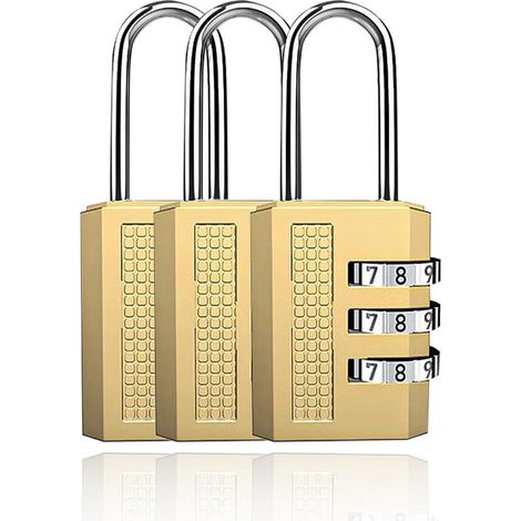 3er Set Zahlenschloss klein Zinklegierung wetterfest 3-stellig goldfarben
