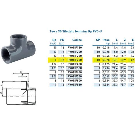 Tee a 90°filettato femmina Rp PVC-U 1" INPFTI232000 - -  IRRITEC - -