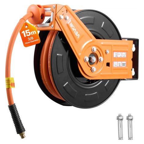 Carrete de Manguera de Aire Retráctil 15 m x 9,5 mm, Manguera para Compresor de Aire Presión Máxima de 300 PSI, con Entrada de 1 m, Brazo Único para Montaje en Techo o Pared, para Garaje (1/5)