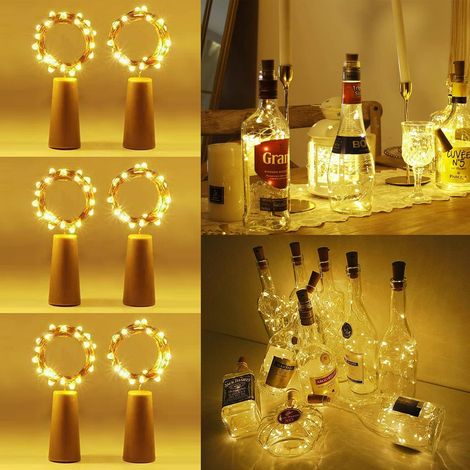Guirlande lumineuse pour bouteilles - Lot de 6, 20 LED, fil de cuivre de 2 m - Guirlande lumineuse à piles pour bouteilles de vin et de verre - Décora (1/5)