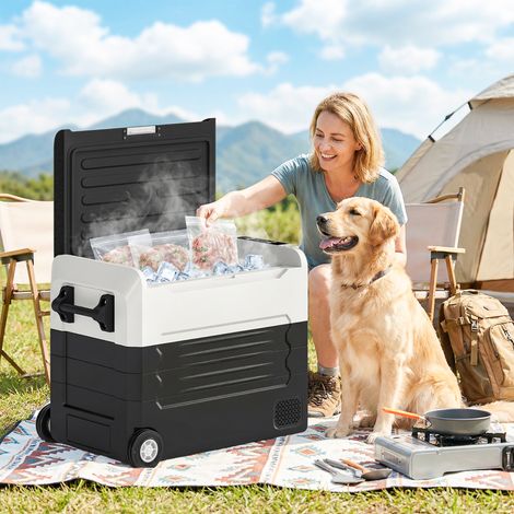 Glacière à compresseur 50 L -20 °C -20 °C, glacière électrique avec contrôle de température bi-zone, application, témoin LED d'alerte de batterie, poignée pliable