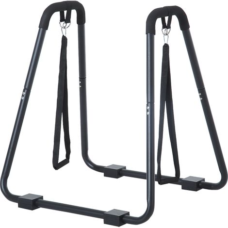 Station de dips avec poignées rembourrées pour tractions, relevés de jambes et pompes, structure en métal noire, charge 120 kg, maison et bureau – CHICFURN (1/5)