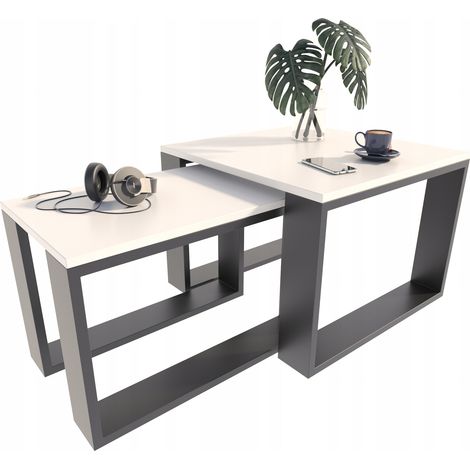 Set di tavoli allungabili Tavolino da caffè Loft panca da soggiorno in bianco e nero (1/4)