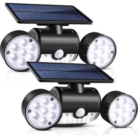Lot de 2 lampes solaires d'extérieur à 30 LED étanches avec spots à double tête rotatifs à 360 degrés [Classe énergétique A++]