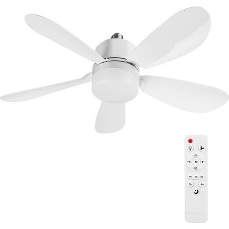 Ventilateur de Plafond avec Lumière et Telecommande, E27/E26 Lampe de Ventilateur LED Dimmable Plafonnier Timing, 5 Pales, Silencieux, 3 Vitesses, pour Salon, Bureau, Dortoir, Chambre (Blanc 52cm) (1/5)