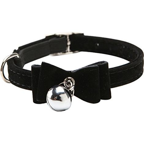 Collier pour chat et chaton avec nœud papillon en cuir PU réglable, avec clochette et fermoir papillon (noir) (1/3)