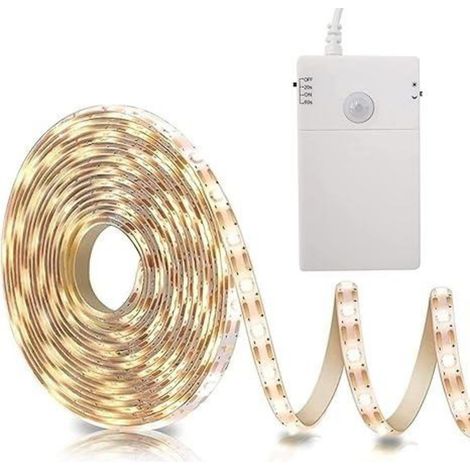 Bandes Led - 2 M - Capteur De Mouvement - Alimentation Par Piles - Lumière Chaud Blanc - Pour Armoires Escaliers Cuisine Lit - 60 LED 2835 SMD