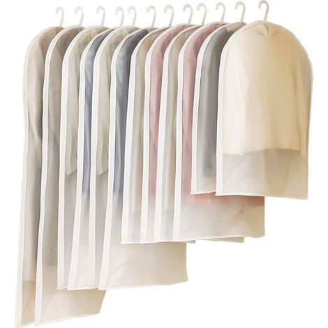 12 PCS Housses de Vêtements avce Zip, Anti Poussière Etanche Mite Humidité, Sac de Vêtement Transparentes Pliable pour Chemise, Costumes, Manteaux (Blanc) (1/5)