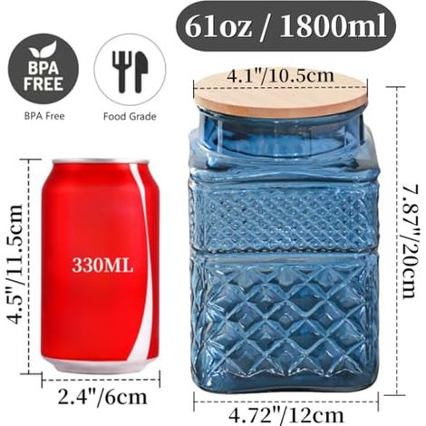 Bocal carré en verre, 66 oz (environ 1,7 kg) avec couvercle, bocal à bonbons, récipient de conservation des aliments en verre, convient pour moudre le café, le thé, le sucre, bocal de conservation déc (1/2)